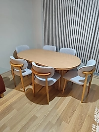 6 Kişilik Polo Sandalye + PTT Masa Takımı | Gürgen Ayaklı Sağlam Yemek Seti