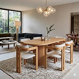 6 Kişilik T Sandalye + PTT Masa Takımı | Gürgen Ayaklı Şık Yemek Seti