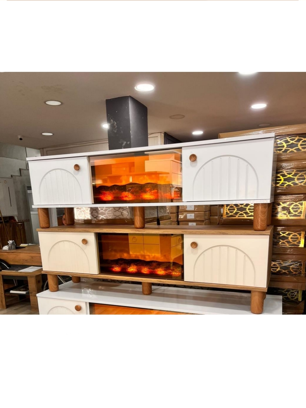 Bohem Şömineli TV Ünitesi – Bluetoothlu ve Hoparlörlü Şık Tasarım