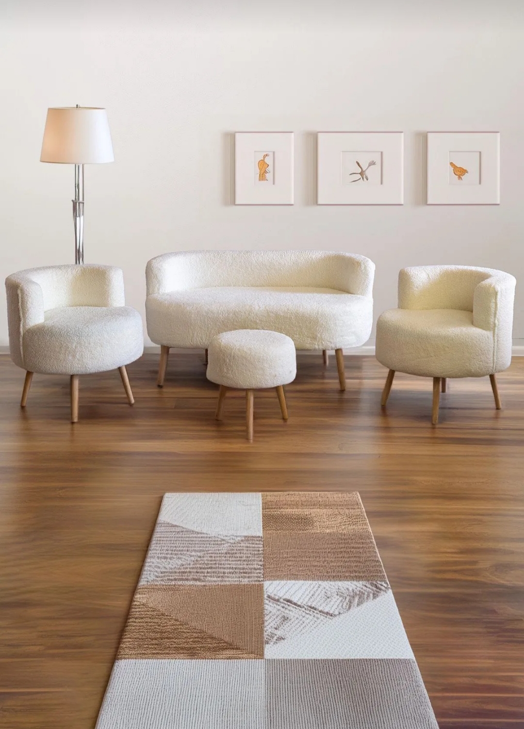 Puflu Çay Seti Takımı – Ahşap Ayaklı, Şık ve Konforlu Tasarım